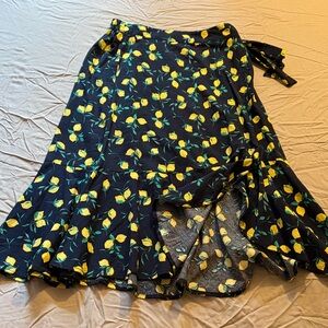 Banana Republic Lemon Print Midi Skirt - Navy and Yellow
